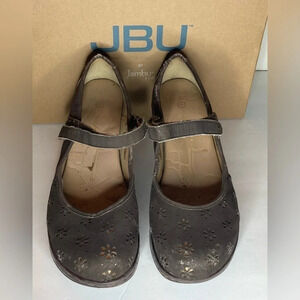 Jambu JBU J41 Mary Jane Wedge Shoes Brown/Gold Flowers Vegan Women’s Size 10M